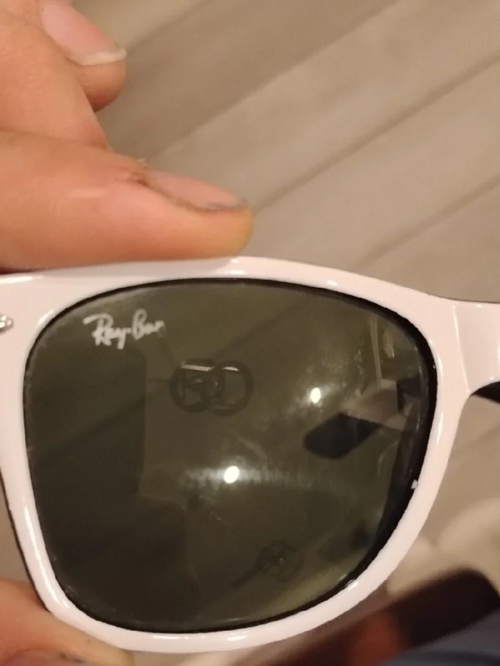 Ray-Ban White Frame Wayfarer Sunglasses with Green Lenses